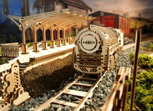 Puzzle 3D Locomotiva cu Aburi si Vagon din Lemn Ugears [6]