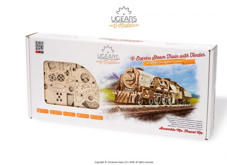 Puzzle 3D Tren V- Express cu abur din lemn Ugears [21]