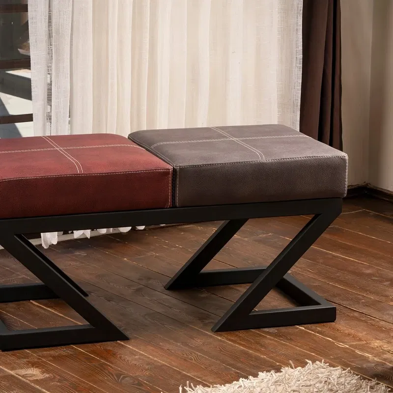 Bancheta Brda antracit-visiniu, cadru metalic, piele ecologica [0]