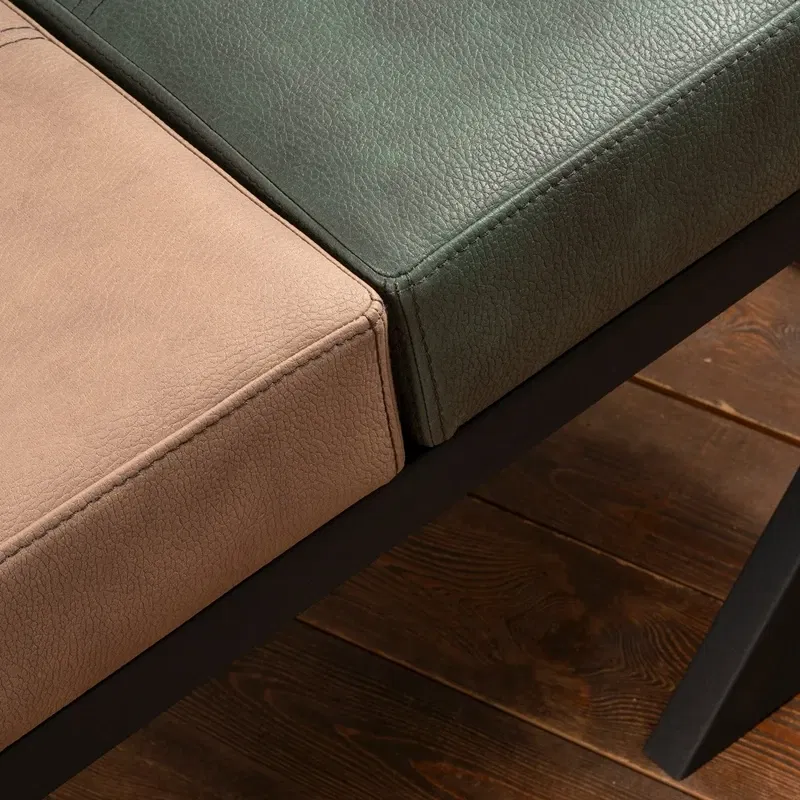 Bancheta Brda bej-verde, cadru metalic, piele ecologica, design modern [2]