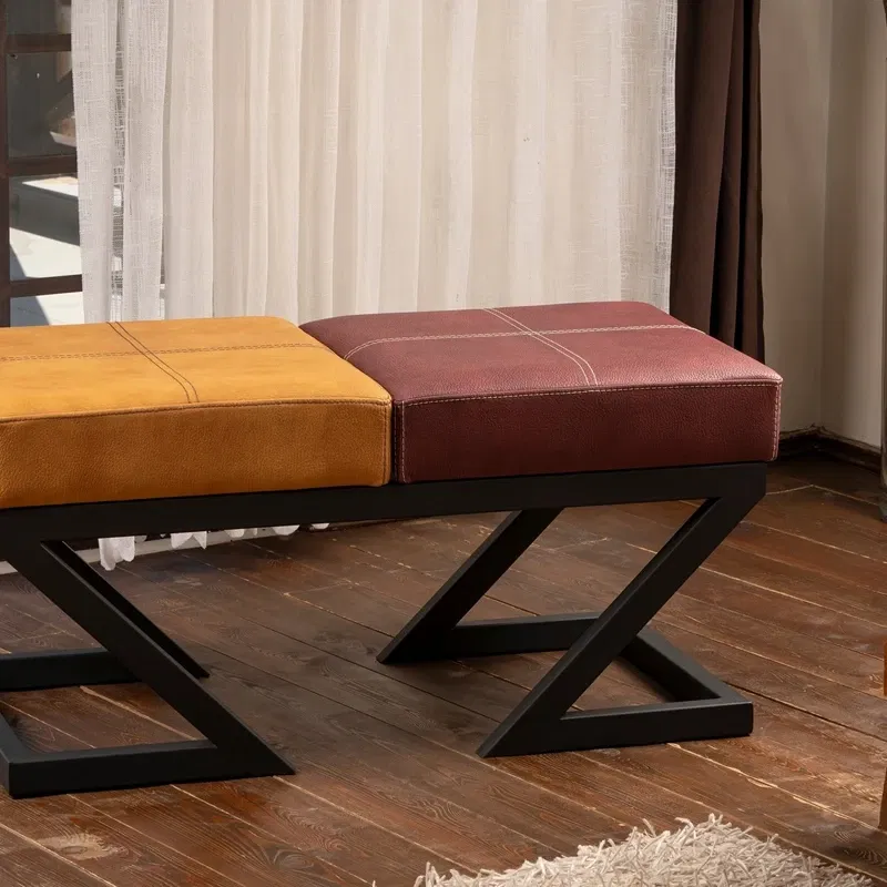 Bancheta Brda mustar-visiniu, structura metalica, piele ecologica [0]