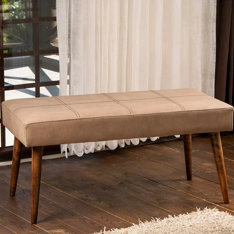 Bancheta Pole bej, cadru din lemn, tapiterie piele ecologica, stil clasic [0]