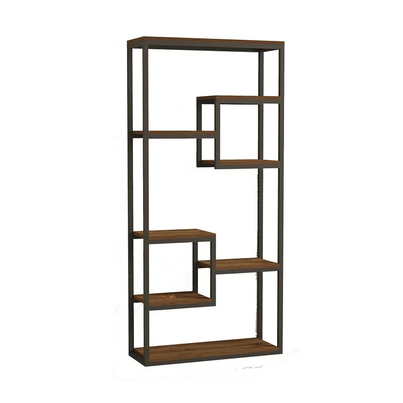 Biblioteca Emina, stil industrial, nuc si negru, cadru metalic, 182 cm [2]
