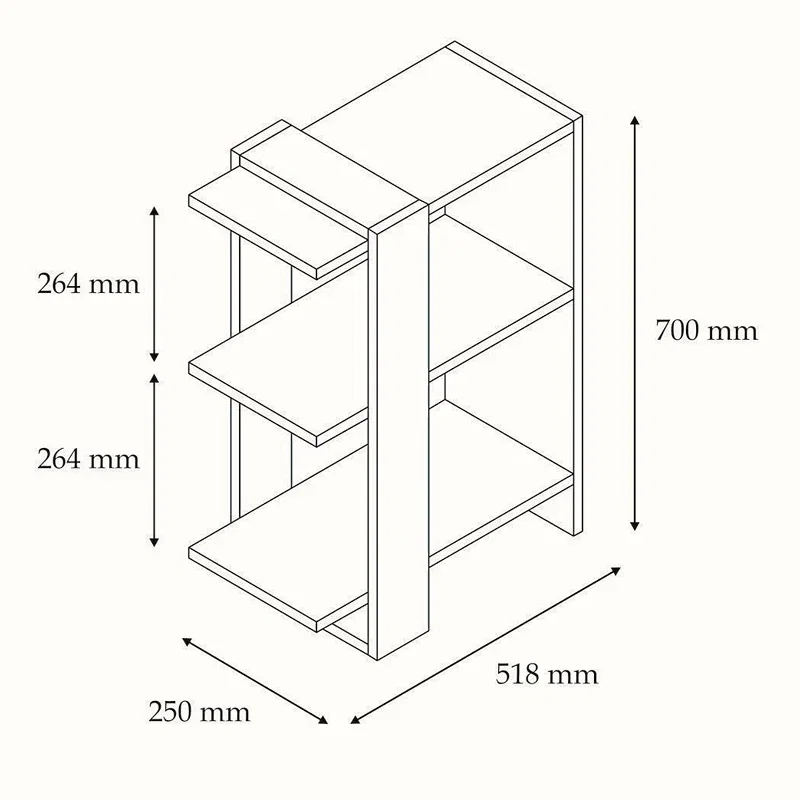 Biblioteca Gaye, design modern, nuc si alb, compartimentare deschisa, 70 cm [3]