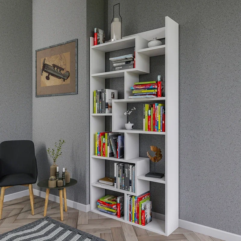 Biblioteca Kuttap Alba cu rafturi dreptunghiulare si design modern [3]