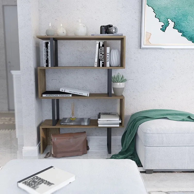 Biblioteca lemn si metal, stejar negru 91,5x124,5 cm [0]