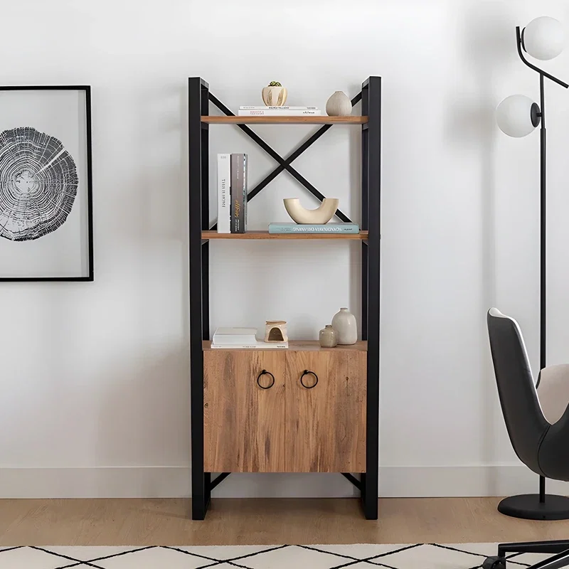 Biblioteca Milano, stil industrial, stejar atlantic si negru, cadru metalic, 160 cm [2]