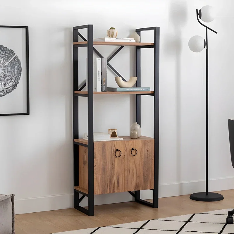 Cele mai noi - Biblioteca Milano, stil industrial, stejar atlantic si negru, cadru metalic, 160 cm