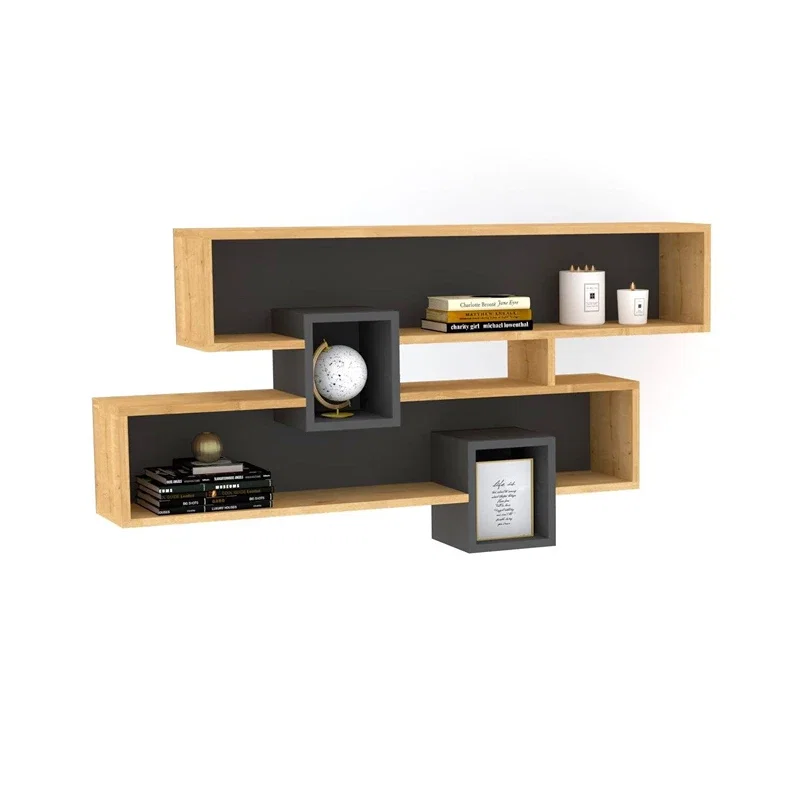 Biblioteca modulara Karen, antracit, rafturi asimetrice, 120 cm [2]