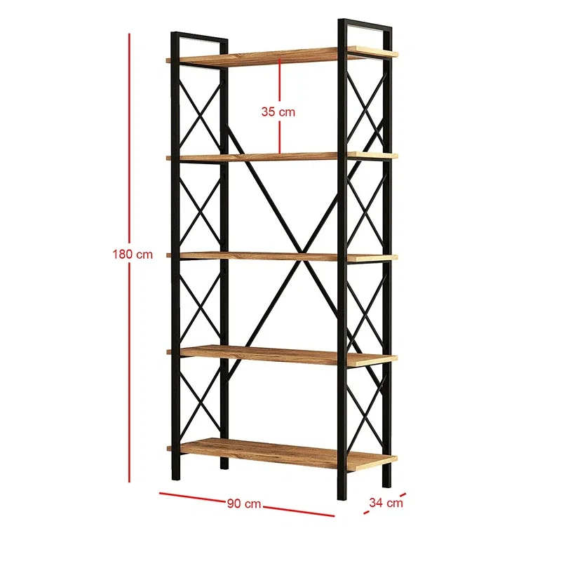 Biblioteca Nero Elit Atlantic Pin-Negru, design industrial, rafturi multiple [8]
