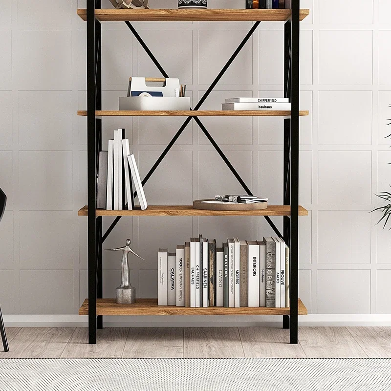 Biblioteca Nero Elit Atlantic Pin-Negru, design industrial, rafturi multiple [2]