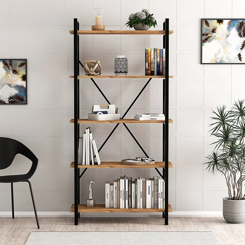 Biblioteca Nero Elit Atlantic Pin-Negru, design industrial, rafturi multiple [0]