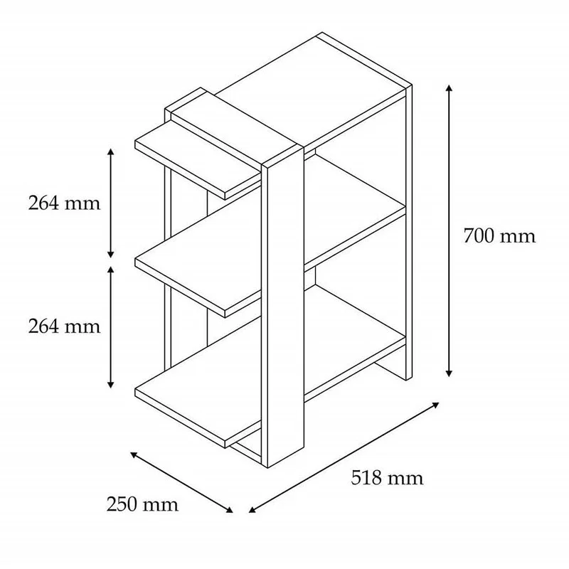 Biblioteca Ova, design modern, stejar si antracit, spatii deschise, 70 cm [3]
