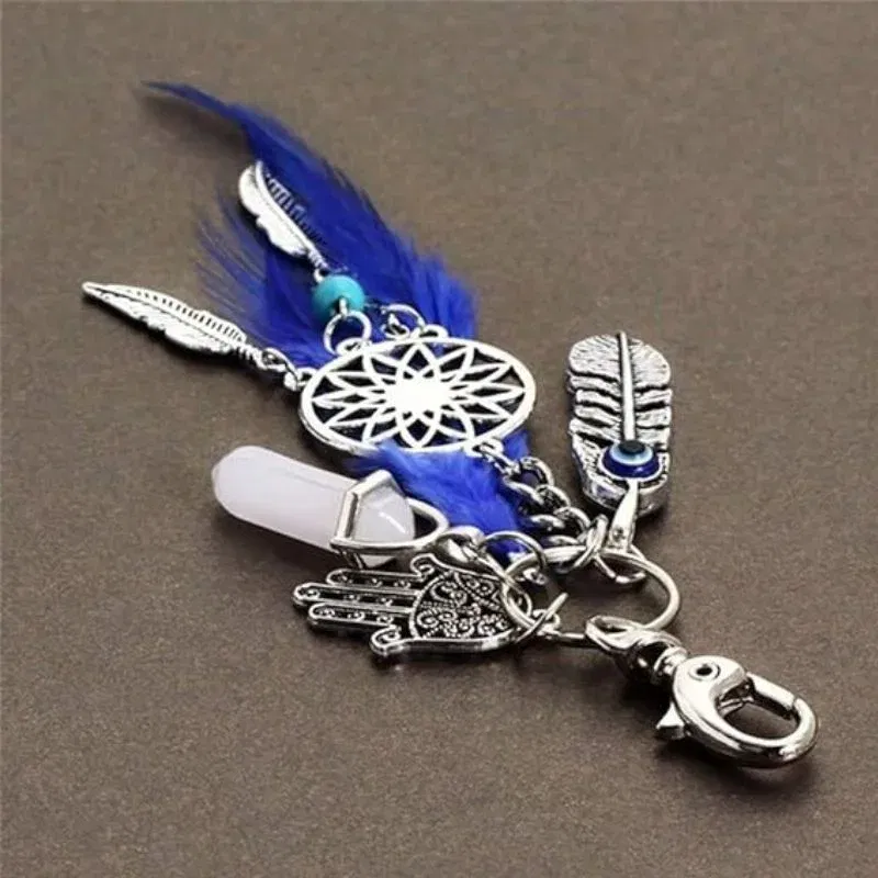 Pentru Copilul din tine - Breloc dreamcatcher cu pene albastre