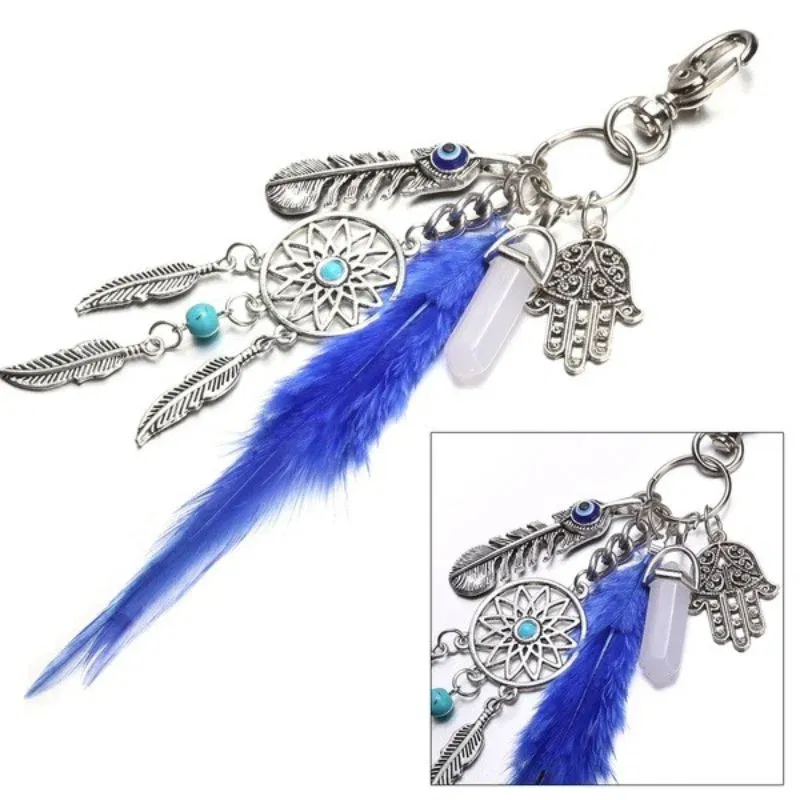Breloc dreamcatcher cu pene albastre [5]
