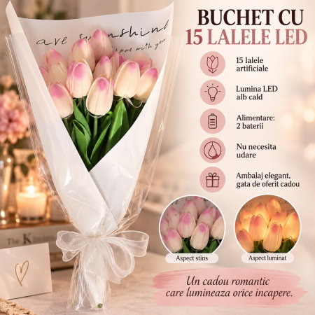 Buchet elegant 15 Lalele cu lumina LED [8]