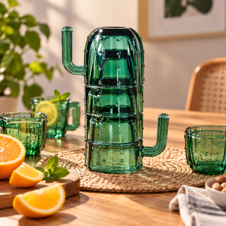 Cadouri pentru Iubita - Cactus Cups set de 4 cani si pahare stivuibile