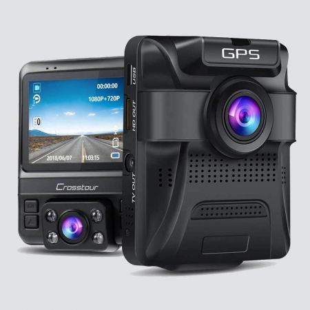 Cadouri - Camera auto DVR Dubla Crosstour CR750, Full HD, Bord si Interior, Night Vision, Mod parcare, Filmare in bucla