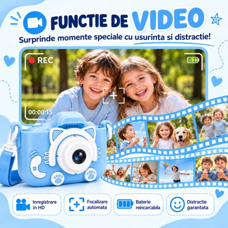 Camera foto pentru copii Smart Fun Albastru, 96 MP, Ecran 2.0 inch, 64 GB SD, 1080P HD [11]