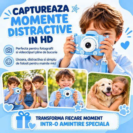 Camera foto pentru copii Smart Fun Albastru, 96 MP, Ecran 2.0 inch, 64 GB SD, 1080P HD [3]