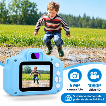 Camera foto pentru copii Smart Fun Albastru, 96 MP, Ecran 2.0 inch, 64 GB SD, 1080P HD [14]