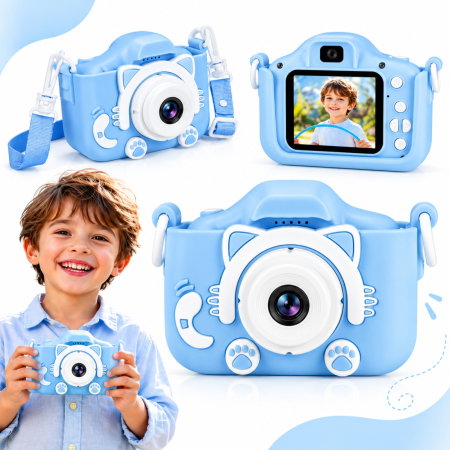 Camera foto pentru copii Smart Fun Albastru, 96 MP, Ecran 2.0 inch, 64 GB SD, 1080P HD [15]