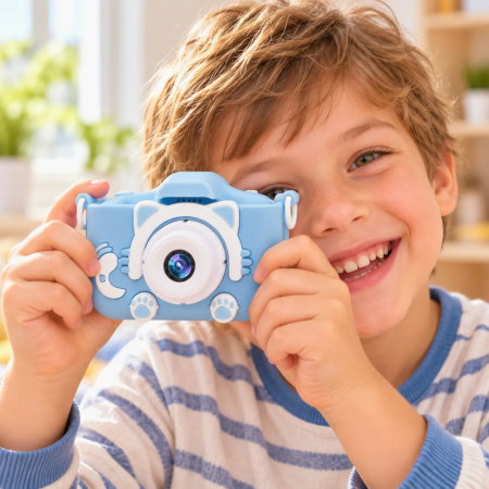 Cele mai noi - Camera foto pentru copii Smart Fun Albastru, 96 MP, Ecran 2.0 inch, 64 GB SD, 1080P HD