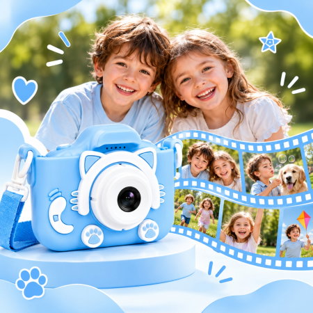 Camera foto pentru copii Smart Fun Albastru, 96 MP, Ecran 2.0 inch, 64 GB SD, 1080P HD [2]
