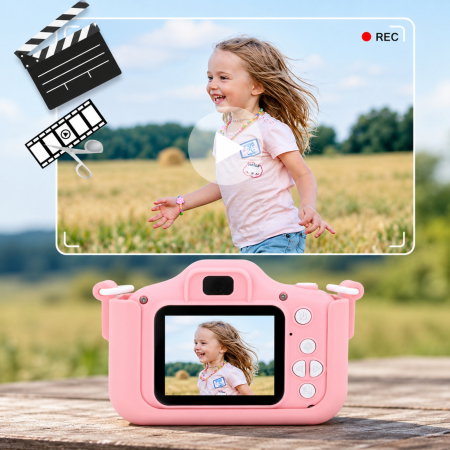 Camera foto pentru copii Smart Fun Roz, 96 MP, Ecran 2.0 inch, 64 GB SD, 1080P HD [16]