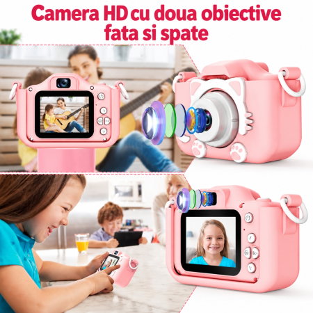 Camera foto pentru copii Smart Fun Roz, 96 MP, Ecran 2.0 inch, 64 GB SD, 1080P HD [1]