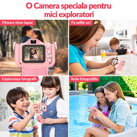 Camera foto pentru copii Smart Fun Roz, 96 MP, Ecran 2.0 inch, 64 GB SD, 1080P HD [5]