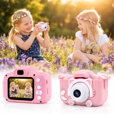 Camera foto pentru copii Smart Fun Roz, 96 MP, Ecran 2.0 inch, 64 GB SD, 1080P HD [18]