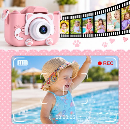 Camera foto pentru copii Smart Fun Roz, 96 MP, Ecran 2.0 inch, 64 GB SD, 1080P HD [17]