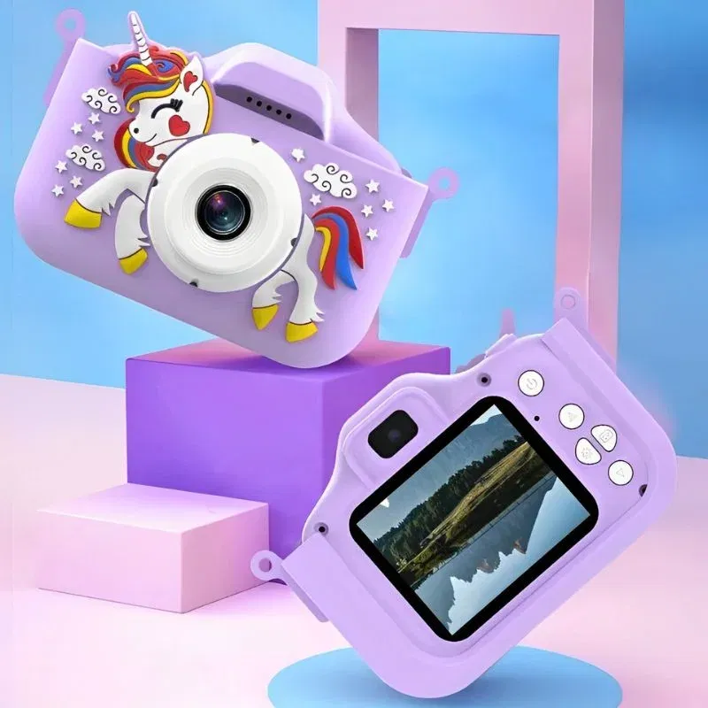 Cele mai noi - Camera foto pentru copii Smart Fun Unicorn, 96 MP, Ecran 2.0 inch, 64 GB SD, 1080P HD