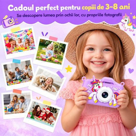 Camera foto pentru copii Smart Fun Unicorn, 96 MP, Ecran 2.0 inch, 64 GB SD, 1080P HD [1]
