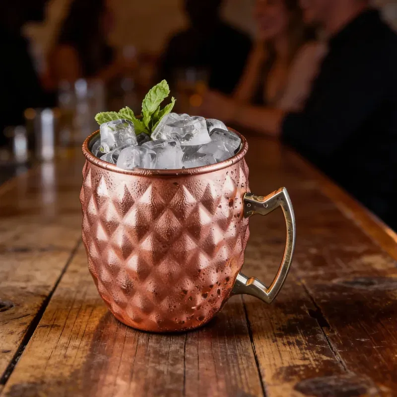 Petrecere - Cană Moscow Mule din cupru texturat – pahar cocktail premium cu mâner