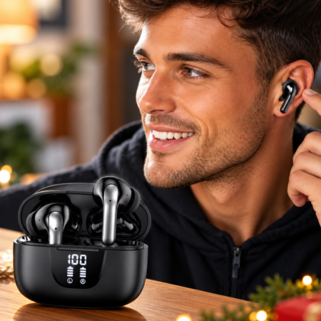 Cadouri Mos Nicolae - Casti wireless Bluetooth S42 cu afisaj LED si microfon, compatibile  cu iOS si Android