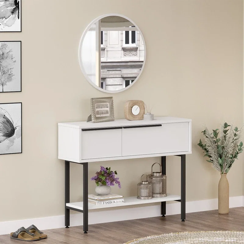 Comoda alba cu picioare metalice si cu oglinda, 100x76 cm [3]