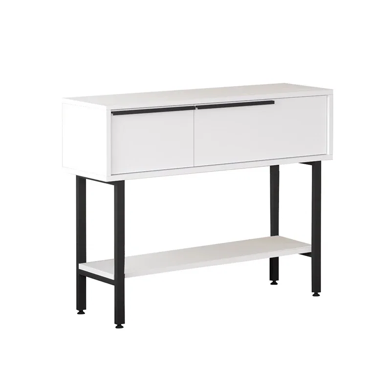 Comoda alba cu picioare metalice si cu oglinda, 100x76 cm [6]