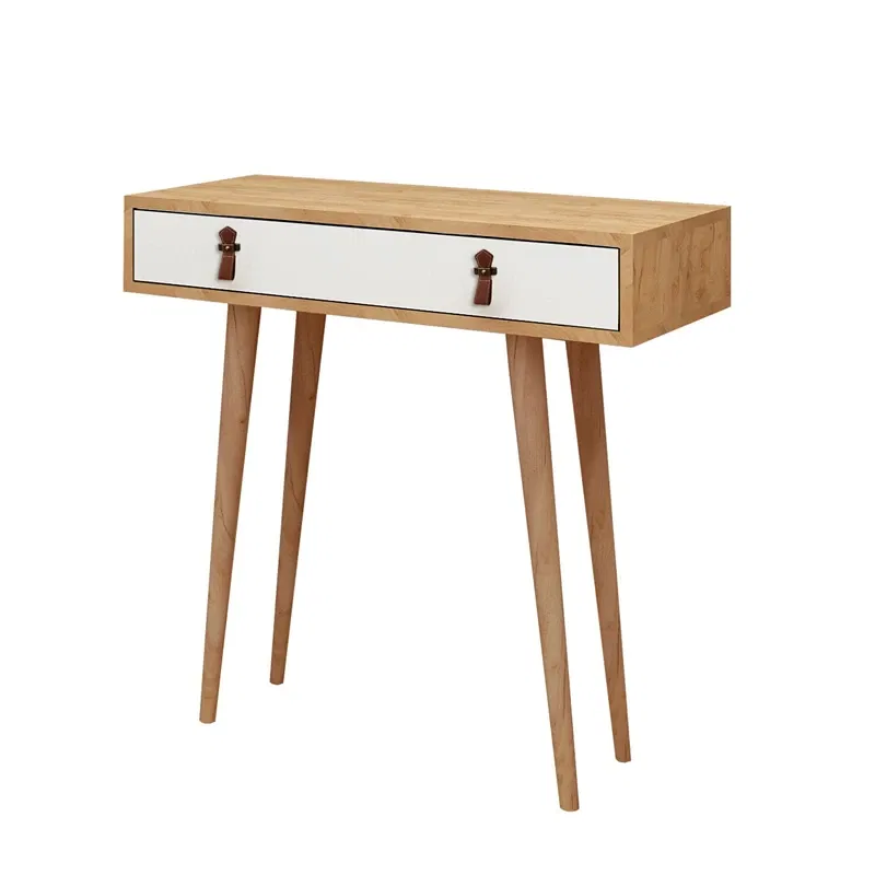 Comoda Dokka, stejar alb, manere piele PU, stil minimalist [2]