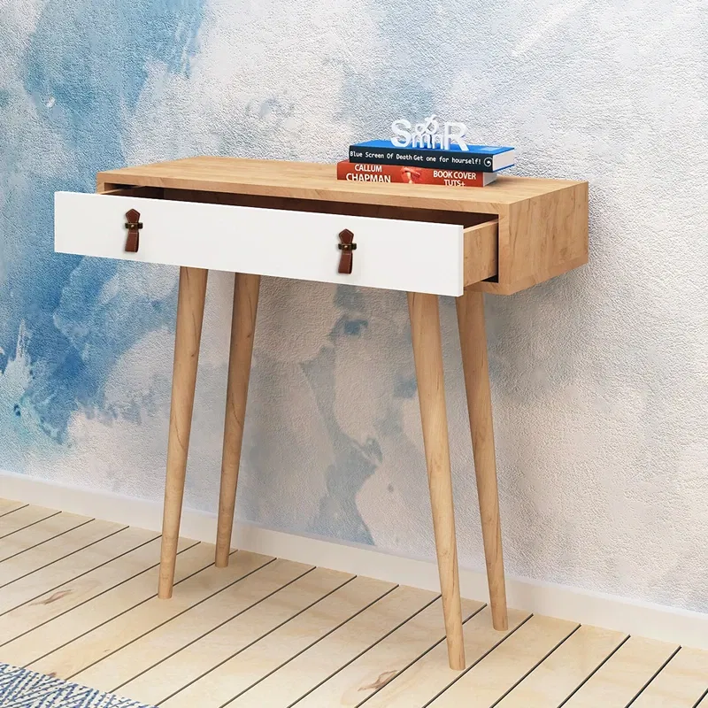 Comoda Dokka, stejar alb, manere piele PU, stil minimalist [1]