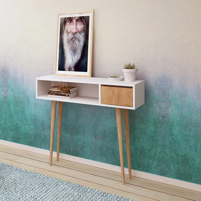 Comoda Kogi, stejar alb, 2 niveluri, picioare lemn, design modern [0]