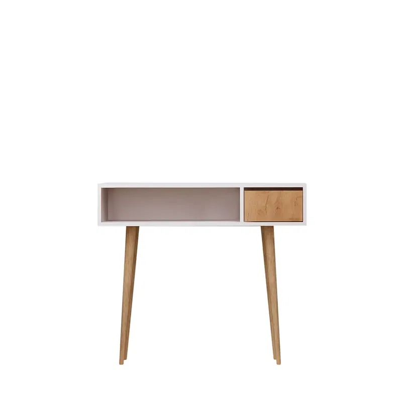 Comoda Kogi, stejar alb, 2 niveluri, picioare lemn, design modern [4]