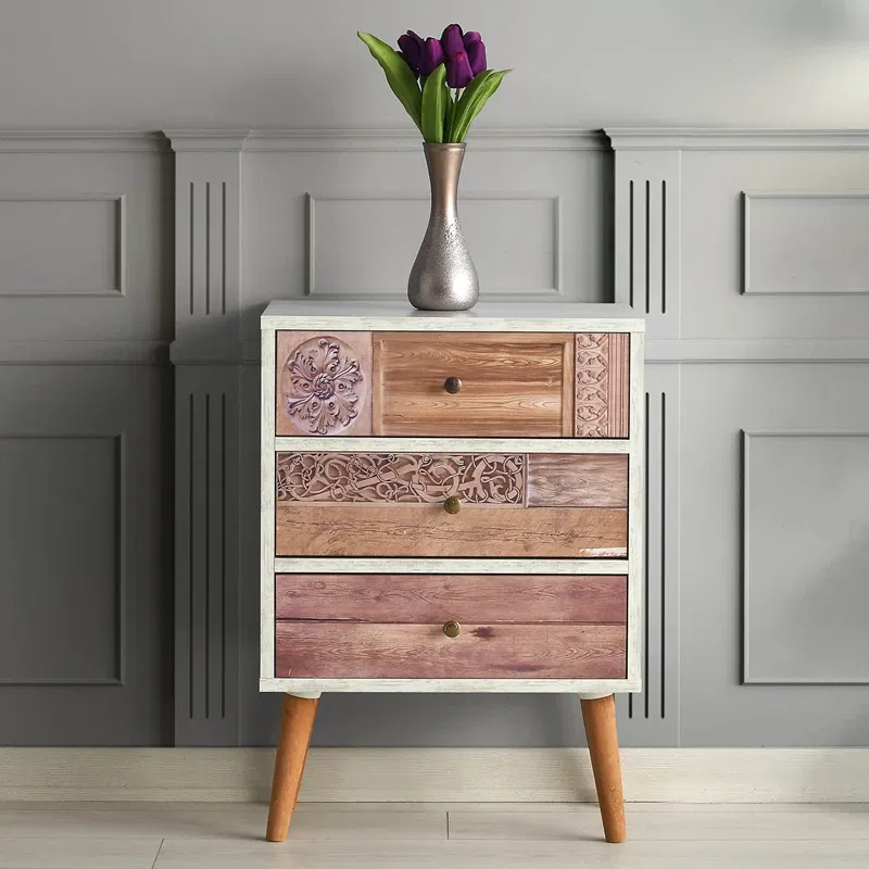 Comoda Liza Alba Nuc, cu sertare din lemn si picioare inalte [0]