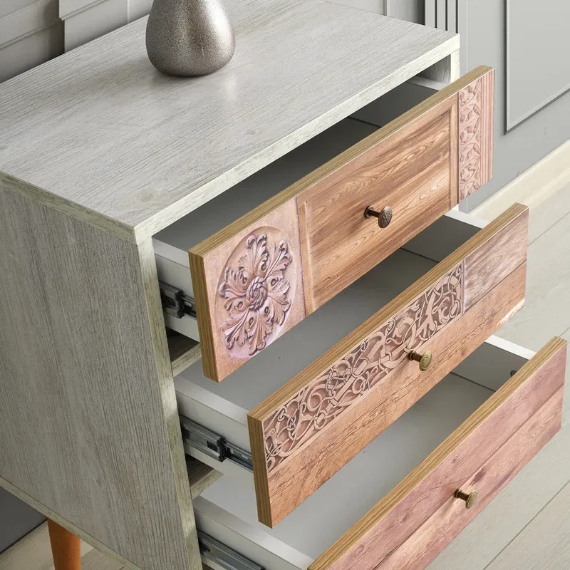 Comoda Liza Alba Nuc, cu sertare din lemn si picioare inalte [1]