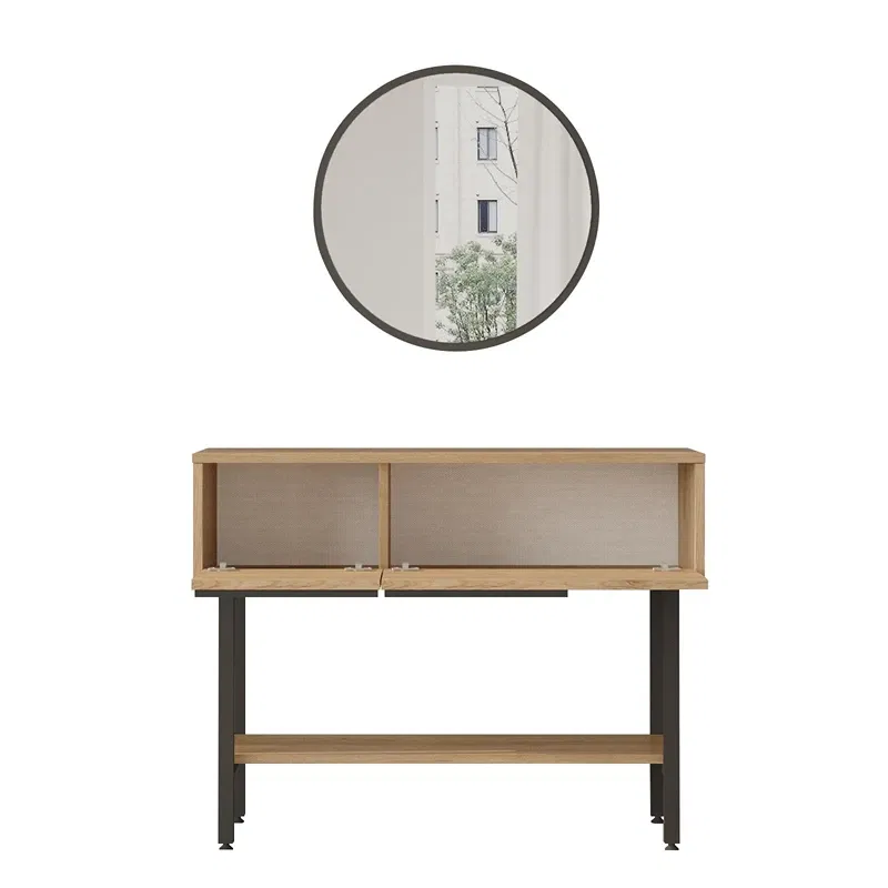 Comoda nuc stejar cu picioare metalice si oglinda, 100x76 cm [1]