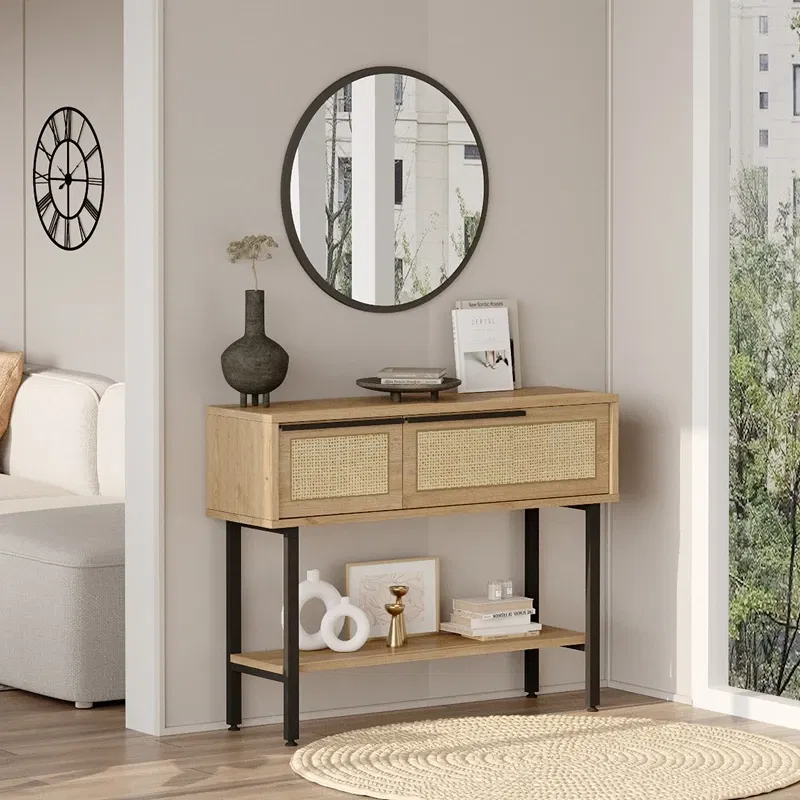 Comoda nuc stejar cu picioare metalice si oglinda, 100x76 cm [0]