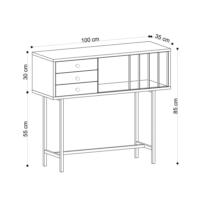 Comoda Paco, stejar negru, 100 cm, picioare metalice, design industrial [2]