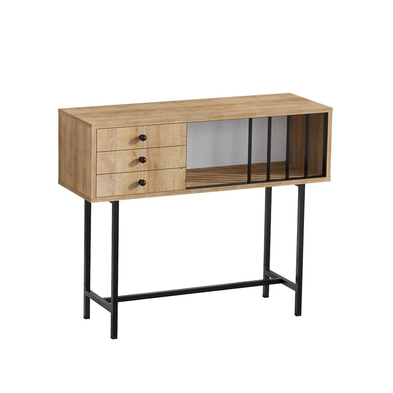 Comoda Paco, stejar negru, 100 cm, picioare metalice, design industrial [3]