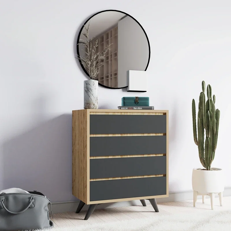 Comoda Suvera, stejar si antracit, 4 sertare, rafturi, stil elegant [0]